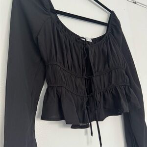 Active USA Black Ruffled Tie Front Blouse